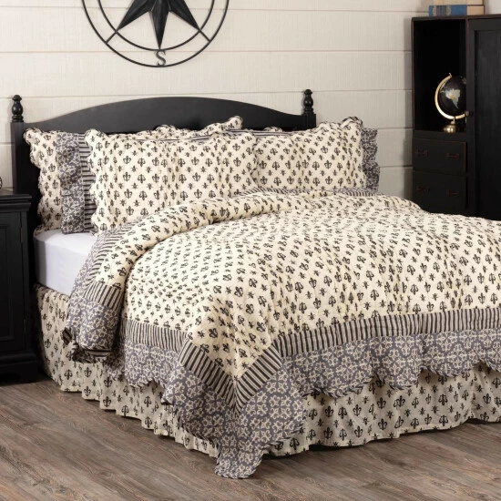 Best deal π VHC Brands Black Farmhouse Bedding VHC Elysee Quilt Cotton Fleur-De-Lis Patchwork Creme/raven/charcoal Grey βοΈ