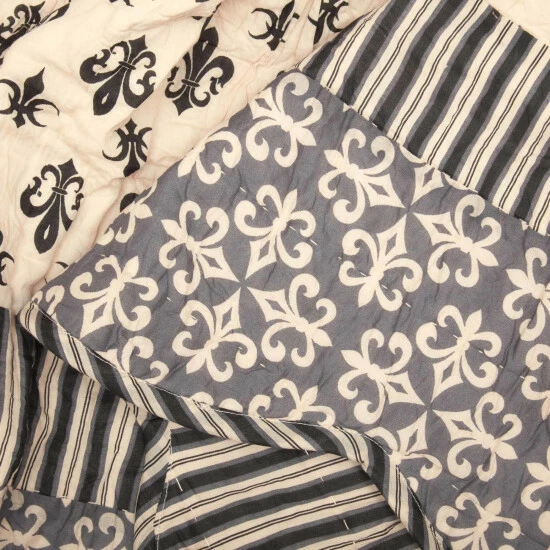 Best deal π VHC Brands Black Farmhouse Bedding VHC Elysee Quilt Cotton Fleur-De-Lis Patchwork Creme/raven/charcoal Grey βοΈ - Image 3