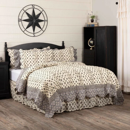 Best deal π VHC Brands Black Farmhouse Bedding VHC Elysee Quilt Cotton Fleur-De-Lis Patchwork Creme/raven/charcoal Grey βοΈ - Image 5