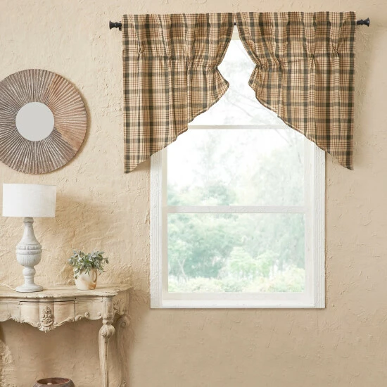 Buy 𧨠VHC Brands Cider Mill Plaid Prairie Swag Set Of 2 36x36x18 π