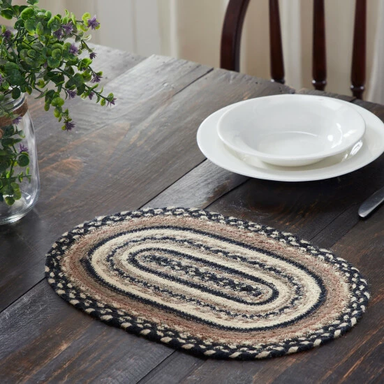 Brand new π VHC Brands Sawyer Mill Charcoal Creme Jute Oval Placemat 10x15 π₯°