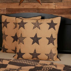 Hot Sale 🤩 VHC Brands Tan Primitive Bedding VHC Teton Star Euro Sham Cotton Star Appliqued ✨