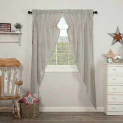 Budget βοΈ VHC Brands Hatteras Seersucker Blue Ticking Stripe Prairie Long Panel Set Of 2 84x36x18 - Prairie Panel 84x36 π