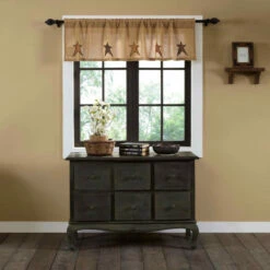 Cheap 🤩 VHC Brands Stratton Burlap Applique Star Valance 16x60 - Valance 16x60 😉