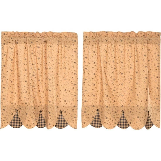 Hot Sale π VHC Brands Tan Primitive Kitchen Curtains VHC Maisie Tier Pair Rod Pocket Cotton Floral - Flower Buttons π₯° - Image 4