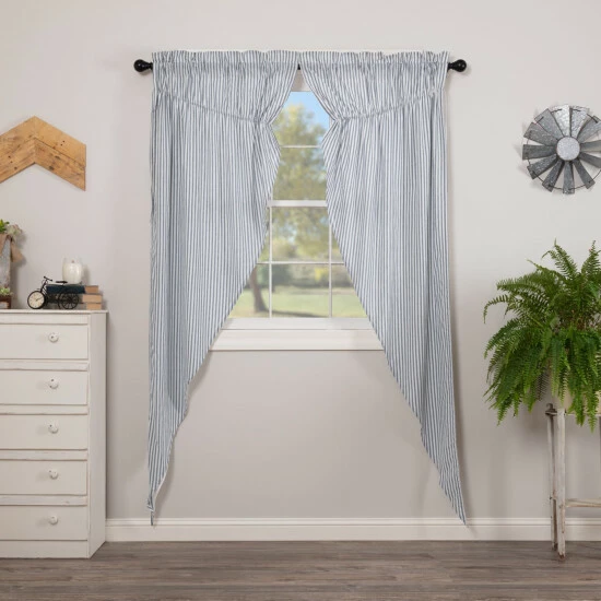 Budget π VHC Brands Sawyer Mill Ticking Stripe Long Prairie Panel Set - Prairie Panel 84x36 - Prairie Panel 84x36 Country Red/dark Tan βοΈ