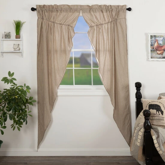 Budget π VHC Brands Sawyer Mill Ticking Stripe Long Prairie Panel Set - Prairie Panel 84x36 - Prairie Panel 84x36 Country Red/dark Tan βοΈ - Image 4