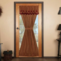 Promo β VHC Brands Burgundy Star Door Panel With Attached Scalloped Layered Valance 72x40 - Door Panel With Valance 72x40 π