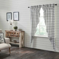 New 🥰 VHC Brands Sawyer Mill Black Plaid Prairie Long Panel Set Of 2 84x36x18 🛒