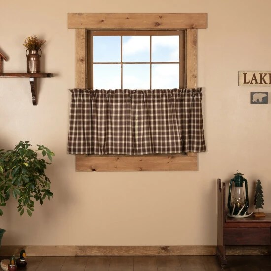Wholesale βοΈ VHC Brands Brown Rustic Kitchen Curtains VHC Rory Tier Pair Rod Pocket Cotton Plaid π§¨