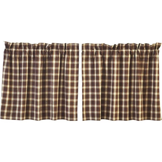 Wholesale βοΈ VHC Brands Brown Rustic Kitchen Curtains VHC Rory Tier Pair Rod Pocket Cotton Plaid 𧨠- Image 3