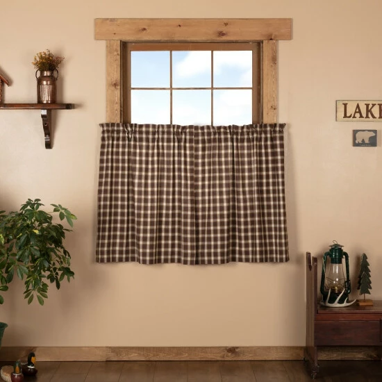 Wholesale βοΈ VHC Brands Brown Rustic Kitchen Curtains VHC Rory Tier Pair Rod Pocket Cotton Plaid 𧨠- Image 4