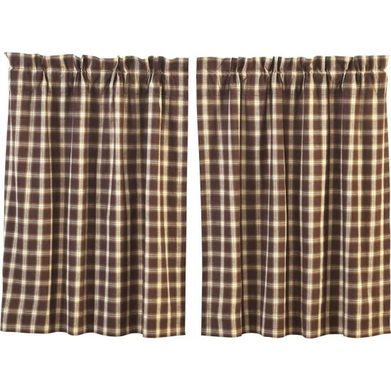 Wholesale βοΈ VHC Brands Brown Rustic Kitchen Curtains VHC Rory Tier Pair Rod Pocket Cotton Plaid 𧨠- Image 5
