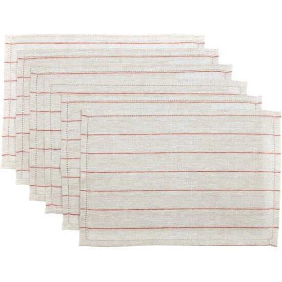 Best reviews of π₯ VHC Brands Farmhouse Tabletop Kitchen VHC Charley Placemat Set Of 6 Linen Striped - Placemat 12x18 Khaki / Cherry Red β¨ - Image 3