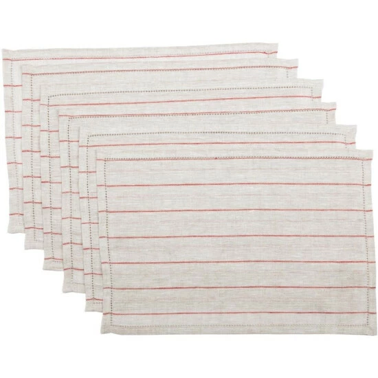 Best reviews of π₯ VHC Brands Farmhouse Tabletop Kitchen VHC Charley Placemat Set Of 6 Linen Striped - Placemat 12x18 Khaki / Cherry Red β¨ - Image 6