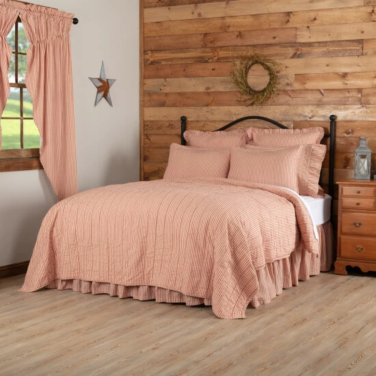 Best Pirce π₯ VHC Brands Sawyer Mill Ticking Stripe Quilted Coverlet Country Red/dark Tan β - Image 3