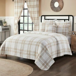 Brand new 😀 VHC Brands Wheat Plaid Queen Coverlet 94x94 🌟