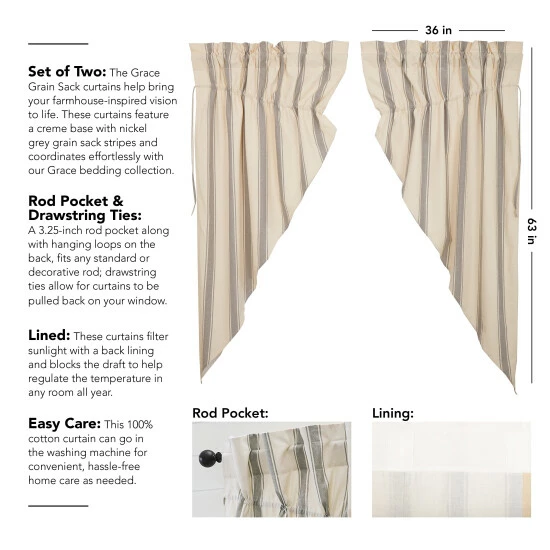 Cheap π VHC Brands Grace Grain Sack Stripe Prairie Short Panel Set Of 2 63x36x18 π - Image 2