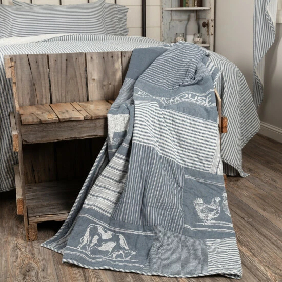 Best deal ❤️ VHC Brands Sawyer Mill Farm Animal Throw Denim Blue/soft White ✔️