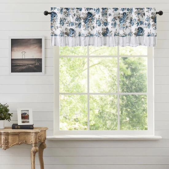 Promo π VHC Brands Annie Blue Floral Ruffled Valance 16x72 β
