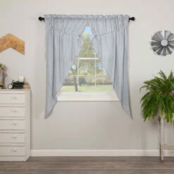 Best Sale 👏 VHC Brands Sawyer Mill Ticking Stripe Short Prairie Panel Set - Prairie Panel 63x36 Dark Creme/coal Black 🧨