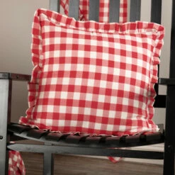 Promo 🔔 VHC Brands Annie Buffalo Red Check Ruffled Fabric Pillow 18x18 🎁