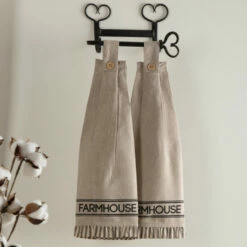 Hot Sale 👏 VHC Brands Sawyer Mill Charcoal Farmhouse Button Loop Kitchen Towel Set Of 2 - Kitchen Towel 6.5x18 🛒