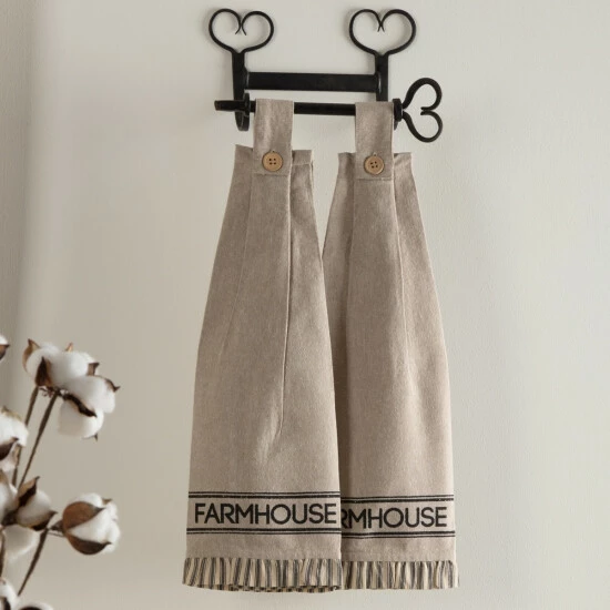 Hot Sale π VHC Brands Sawyer Mill Charcoal Farmhouse Button Loop Kitchen Towel Set Of 2 - Kitchen Towel 6.5x18 π