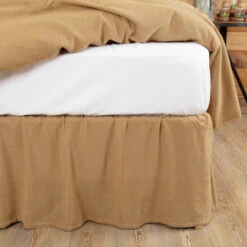 Discount ⌛ VHC Brands Farmhouse Bedding VHC Cotton Burlap Bed 👗 Skirt Solid Color Gathered Vintage Tan ⭐