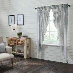 Flash Sale 💯 VHC Brands Sawyer Mill Black Ticking Stripe Prairie Long Panel Set Of 2 84x36x18 ⌛