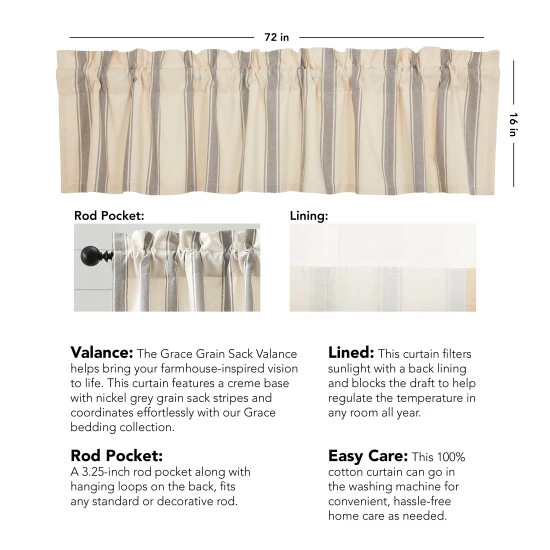 Best reviews of π VHC Brands Grace Grain Sack Stripe Valance 16x72 π - Image 3
