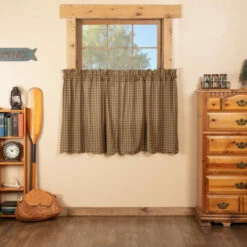 Cheapest 😍 VHC Brands Green Rustic Kitchen Curtains VHC Cedar Ridge Tier Pair Rod Pocket Cotton Plaid 😀