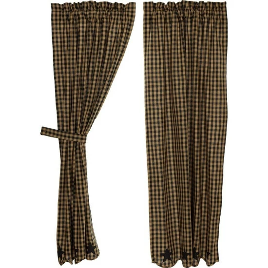 Cheap β VHC Brands Primitive Curtains VHC Star Panel Pair Rod Pocket Cotton Star Appliqued - 63x36 Raven π - Image 2