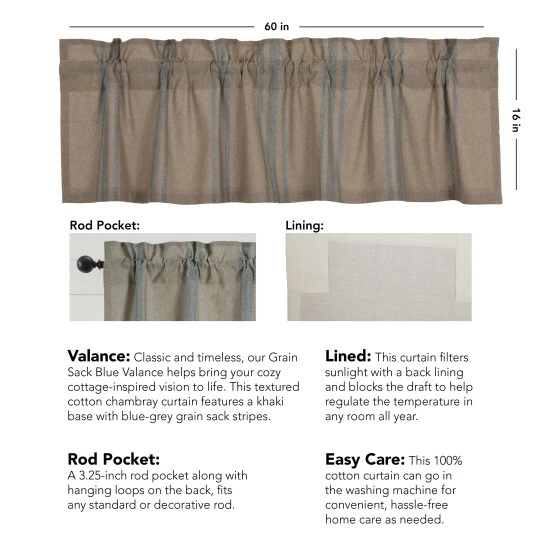 Best deal π VHC Brands Grain Sack Blue Valance 16x60 π - Image 3