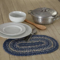 Best Sale π₯° VHC Brands Great Falls Blue Jute Oval Placemat 10x15 π