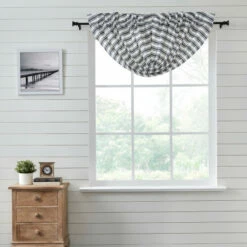 New 🌟 VHC Brands Sawyer Mill Black Ticking Stripe Balloon Valance 15x60 - M 👏