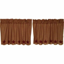 New 🎉 VHC Brands Primitive Kitchen Curtains VHC Star Tier Pair Rod Pocket Cotton Star Appliqued Dark Tan 😉