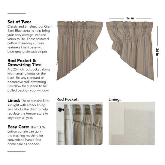 Hot Sale π VHC Brands Grain Sack Blue Prairie Swag Set Of 2 36x36x18 π― - Image 4