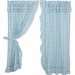 Brand new π VHC Brands Annie Buffalo Blue Check Ruffled Short Panel Set Of 2 63x36 π