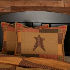 New 🔥 VHC Brands Tan Primitive Bedding VHC Stratton Sham Cotton Star Appliqued 😉