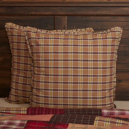 Flash Sale π― VHC Brands Tan Rustic Bedding VHC Wyatt Euro Sham Cotton Plaid π