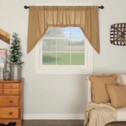 Discount π VHC Brands Farmhouse Kitchen Curtains VHC Cotton Burlap Natural Swag Pair Rod Pocket Solid Color - Swag 36x36x16 - Swag 36x36x16 β€οΈ