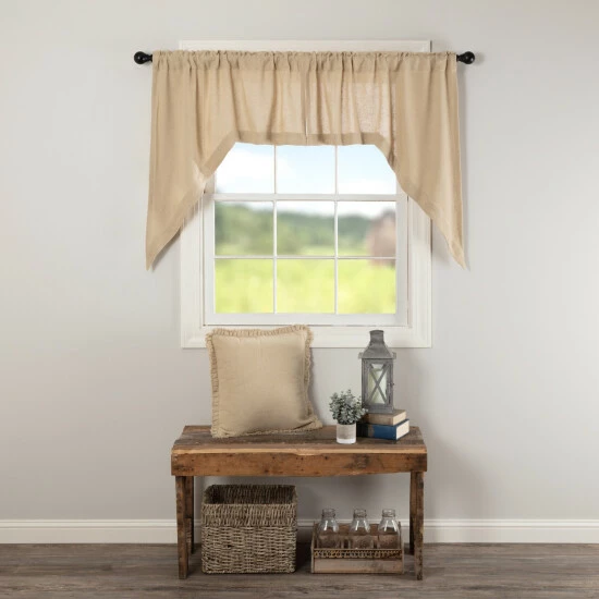 Discount π VHC Brands Farmhouse Kitchen Curtains VHC Cotton Burlap Natural Swag Pair Rod Pocket Solid Color - Swag 36x36x16 - Swag 36x36x16 β€οΈ - Image 5