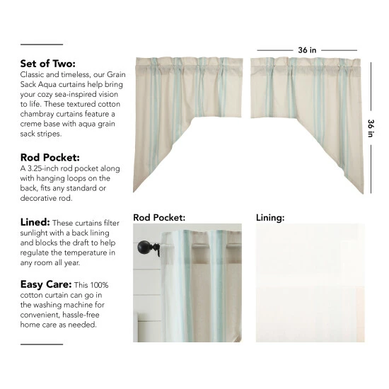 Hot Sale π VHC Brands Grain Sack Aqua Swag Set Of 2 36x36x16 π - Image 3