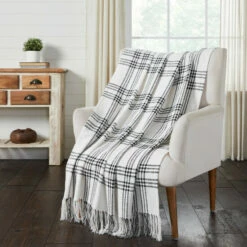 Best Pirce ⭐ VHC Brands Black Plaid Woven Throw 60x50 ✨