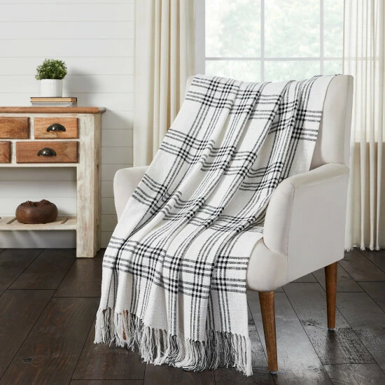 Best Pirce ⭐ VHC Brands Black Plaid Woven Throw 60x50 ✨