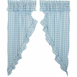 Brand new π€© VHC Brands Annie Buffalo Blue Check Ruffled Prairie Short Panel Set Of 2 63x36x18 π