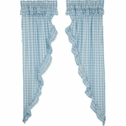 Buy 🔔 VHC Brands Annie Buffalo Blue Check Ruffled Prairie Long Panel Set Of 2 84x36x18 👍