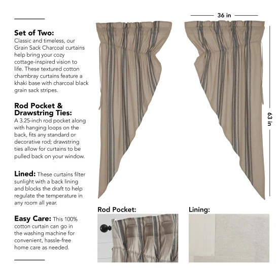 Brand new 𧨠VHC Brands Grain Sack Charcoal Prairie Short Panel Set Of 2 63x36x18 β - Image 3