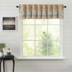 Deals ⌛ VHC Brands Kaila Ticking Gold Ruffled Valance 16x72 🧨